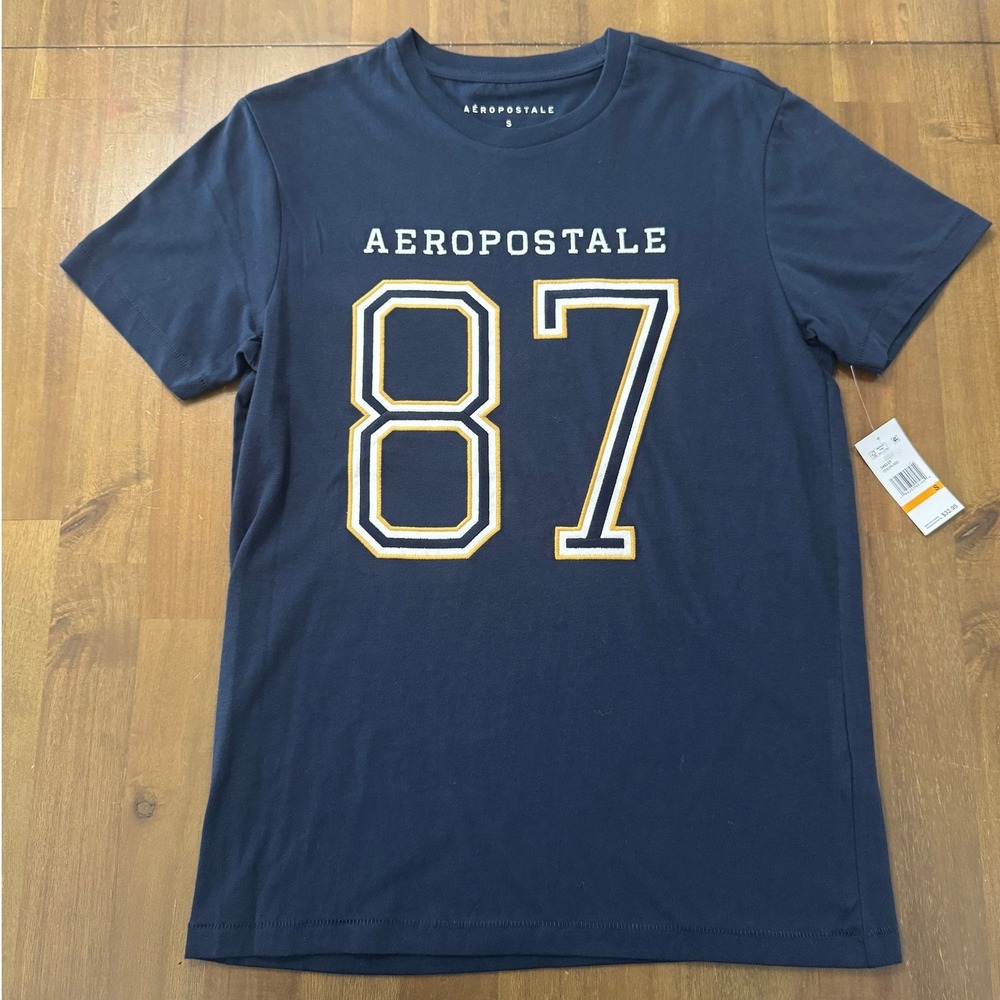 NWT Aeropostale 87 Graphic T-Shirt Men's Size S Navy Blue Short Sleeve Tee - Picture 2 of 5